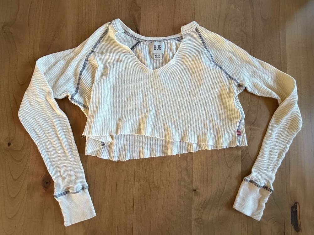 BDG Thermal Crop Top Size XS Cream Waffle Knit Long Sleeve
